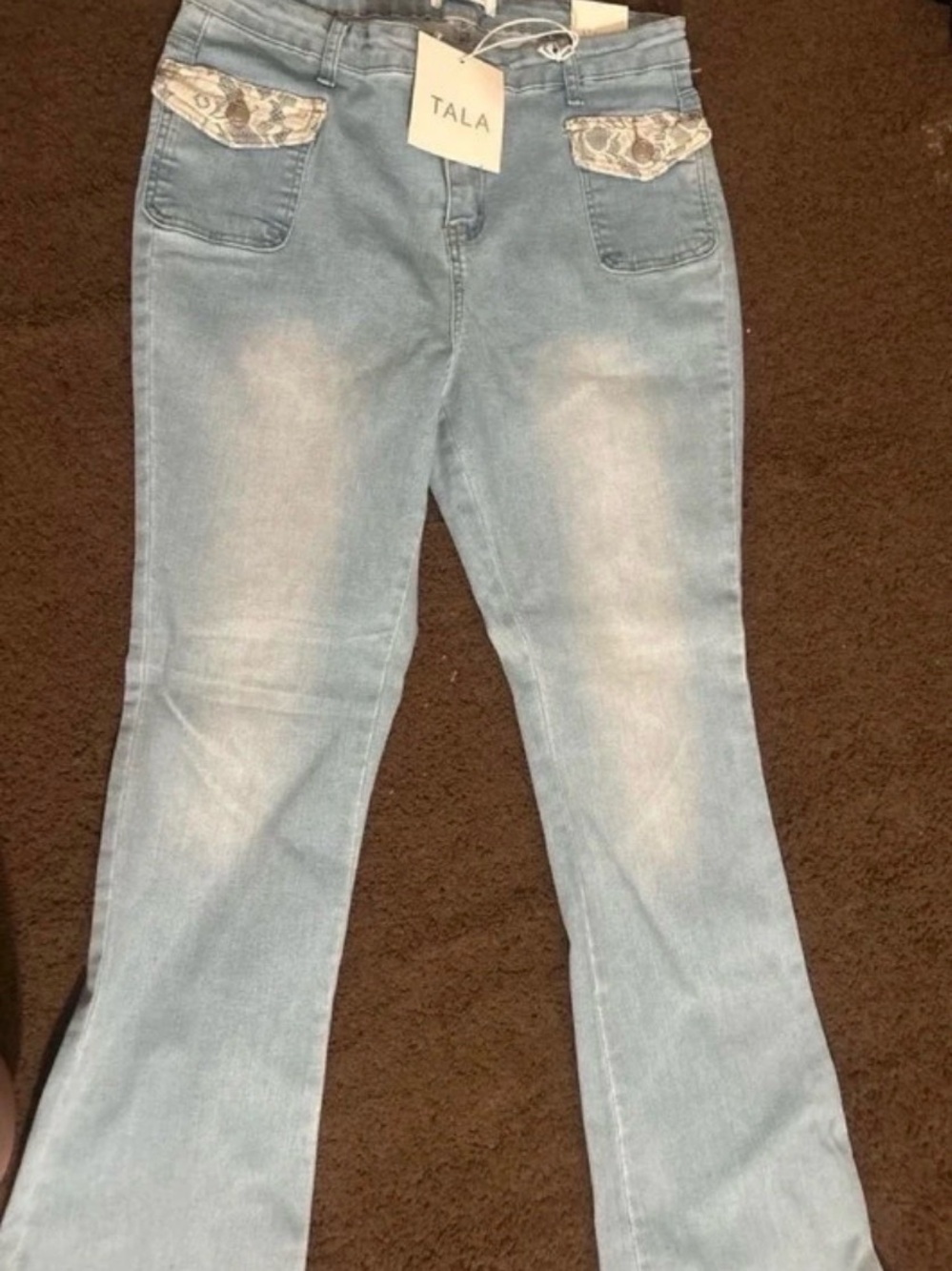 TALA Light Wash Flare Jeans with Embossed Pocket Detail